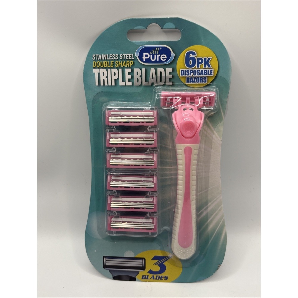 All Pure 6pk Disposable Razors Stainless Steel Double Sharp  Triple Blade